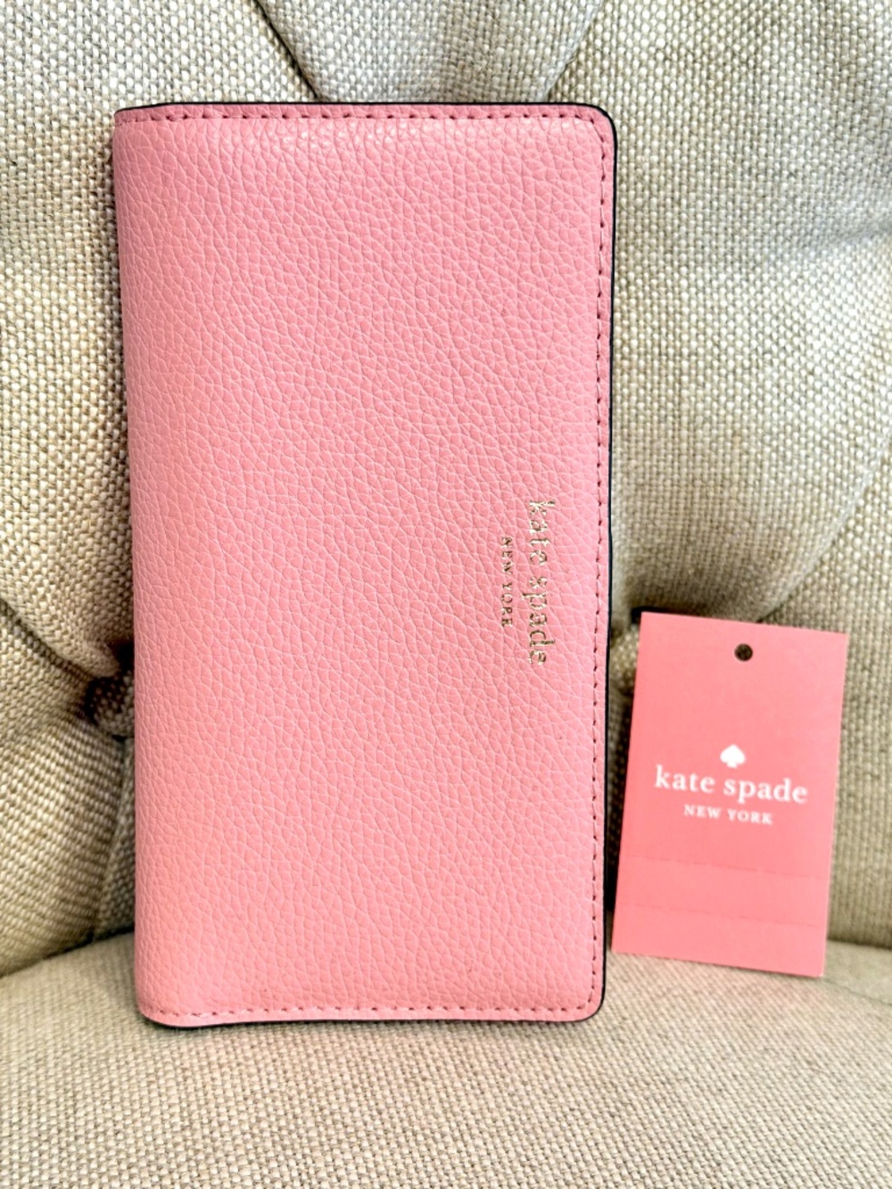 NEW Kate Spade Slim Bifold Wallet Leather Bright Carnation Pink WLRU5564